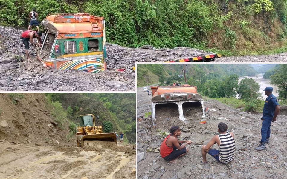 सिन्धुलीमा पहिरोले गाडी पुरियो